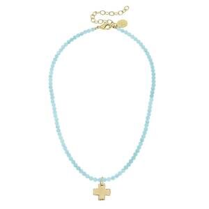 NEW SUSAN SHAW women's alys cross necklace in aqua